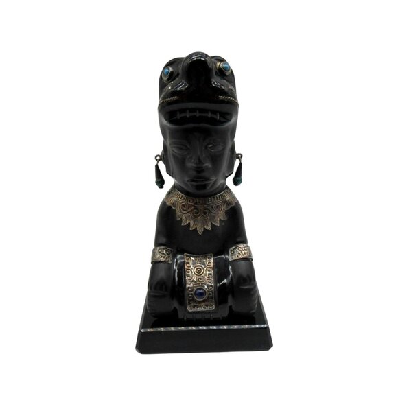 Obsidian Black Stone Sculpture with 925 Silver Accents Taxco Mexico Vintage - Picture 11 of 13